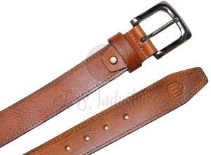 Brown Leather Belt with Brushed Buckle
