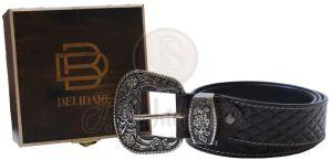 Black Genuine Leather Western Belt