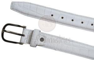 White Alligator Embossed Leather Belt with Metal Pin Buckle