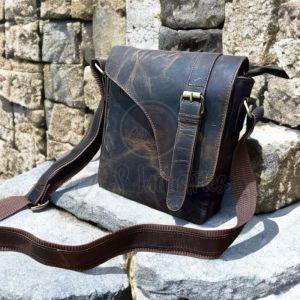 Brown Genuine Top Grain Leather Cross Body Satchel Bag