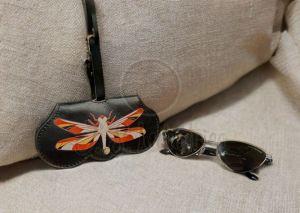 Handcrafted Black Leather Dragonfly Design Sling Bag