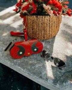 Red Leather Eye Glasses Sling Bag