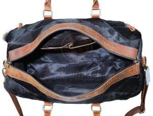 Black Hair On Leather Duffel Travel Bag