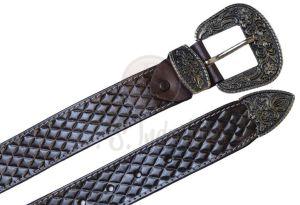 Black Genuine Leather Western Belt