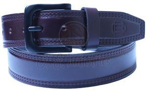 Men Brown Solid Leather Belt with Black Buckle