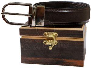 Men Brown Leather Belt with Silver Buckle