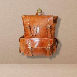 Tan Brown Genuine Leather Vintage Style Backpack