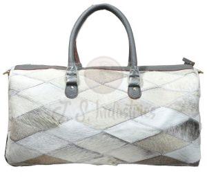 White Leather Patchwork Duffel Bag