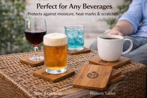 Solid Teak Wood Coaster Set
