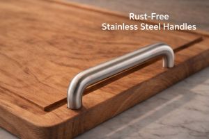Wooden Cutting Board with Steel Handle