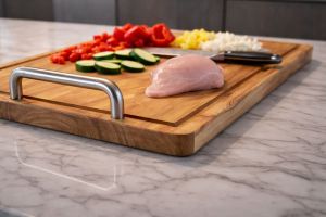Wooden Cutting Board with Steel Handle
