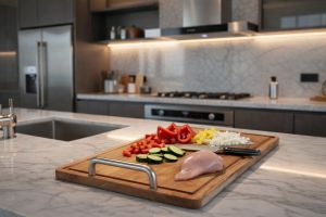 Wooden Cutting Board with Steel Handle