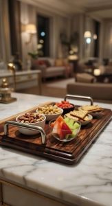 Wooden Serving Tray with Steel Handle