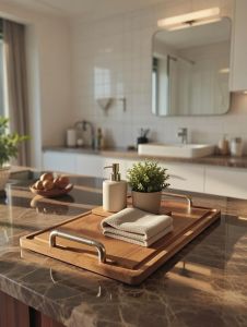 Teak Wood Serving Tray with Steel Handles