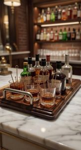 Wooden Serving Tray with Steel Handle