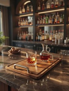 Teak Wood Serving Tray with Steel Handles