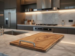 Wooden Cutting Board with Steel Handle