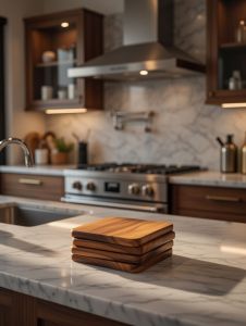 Solid Teak Wood Coaster Set