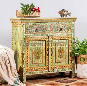Floral Art Wooden Side Cabinet