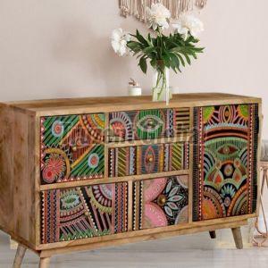 Multicolor Folk Art Wooden Sideboard