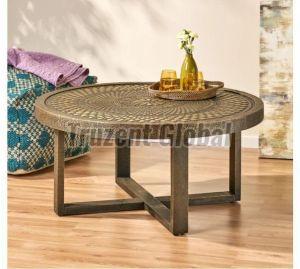 Round Carved Wooden Coffee Table
