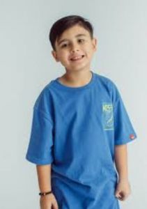 Boys Blue Minimal Solid Oversized T Shirt