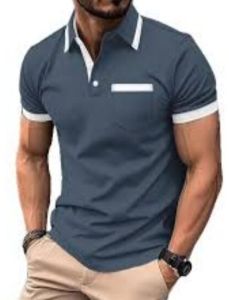 Mens Blue Contrast Trim Polo T-shirt