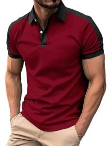 Mens Maroon Contrast Polo T Shirt