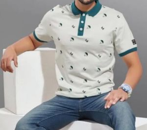 Mens Off White Printed Polo T Shirt