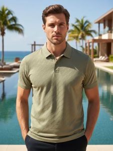 Mens Olive Green Solid Polo Neck Cotton T Shirt