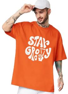 Mens Orange Typography Oversized T Shirt