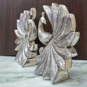 Silver Coated Peacock Statue