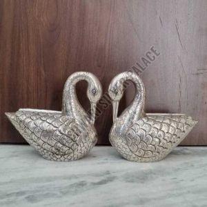 5 Inch Silver Coated Swan Pair