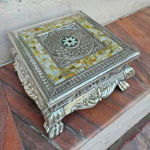 Designer Silver Plated Wooden Pooja Chowki