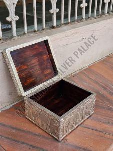 Decorative Silver Plated Wooden Jewellery Box