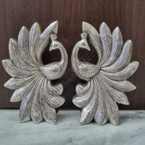 Silver Coated Peacock Statue