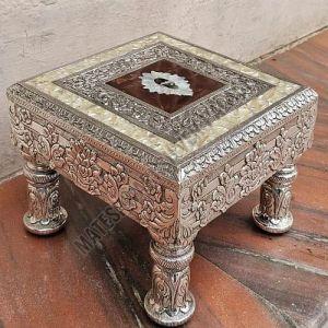 Silver Plated Solid Wood Pooja Chowki