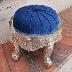 Silver Plated Wooden Round Stool