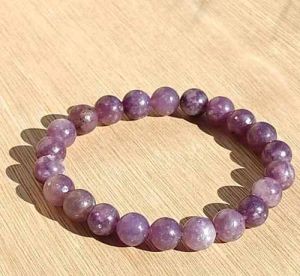 Round Lepidolite Crystal Beaded Bracelet