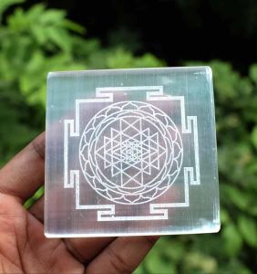 Natural Selenite Crystal Engraved Plate