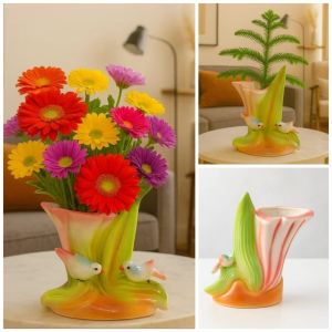 Bird Design Multicolor Ceramic Flower Vase