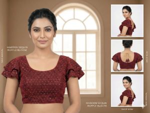 Ladies Maroon Sequin Ruffle Back Tie Blouse