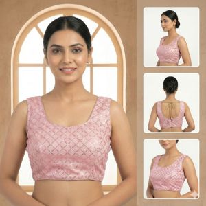 Ladies Pink Sequin Back Tie Sleeveless Blouse