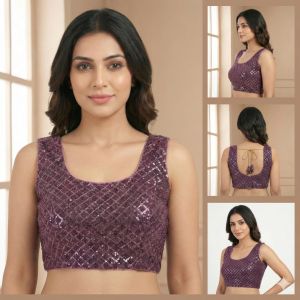 Purple Sequin Back Tie Sleeveless Blouse