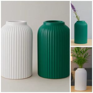 Ribbed Texture Ceramic Flower Vas