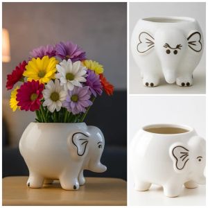 White Elephant Shape Ceramic Flower Planter