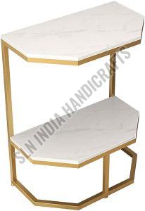 2 Tier Metal Frame Marble Top End Table