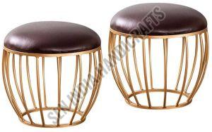 Brown Leatheratte Gold Metallic Cage Stool