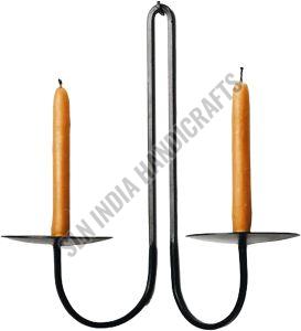Double Armed Black Metal Wall Candle Sconce