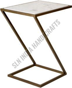 Metal Z Style Side Table With White Marble Top